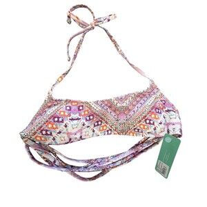 Sand Castle Swim Top Womens XL Purple Geometric Bandeau Halter Bikini 23208JT